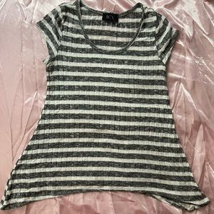 Gray and White Stripped shirt. Barely worn and loose at the bottom.